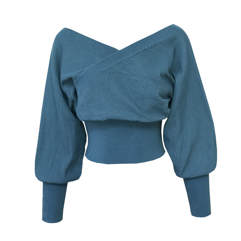 Deep V-cross Off Shoulder Sweater