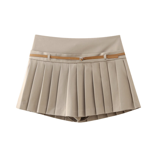 Wide Pleated Thin Belt Pantskirt