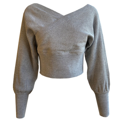 Deep V-cross Off Shoulder Sweater