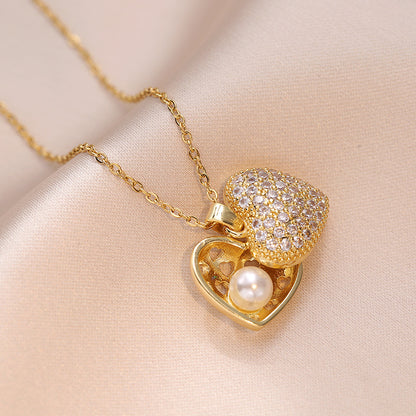 Heart Pendant Necklace with hidden pearl inside