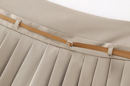 Wide Pleated Thin Belt Pantskirt