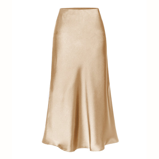 High Waist Satin Slit Skirt