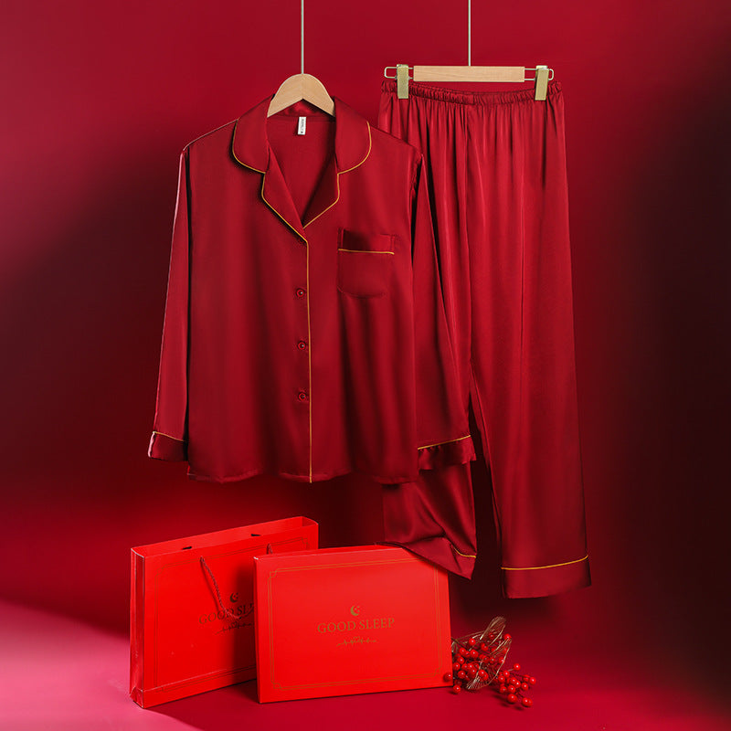 Satin Pyjamas Set with Contrast Edges