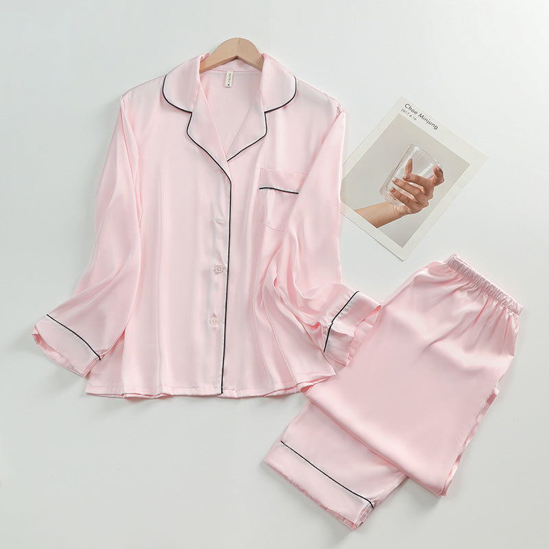 Satin Pyjamas Set with Contrast Edges