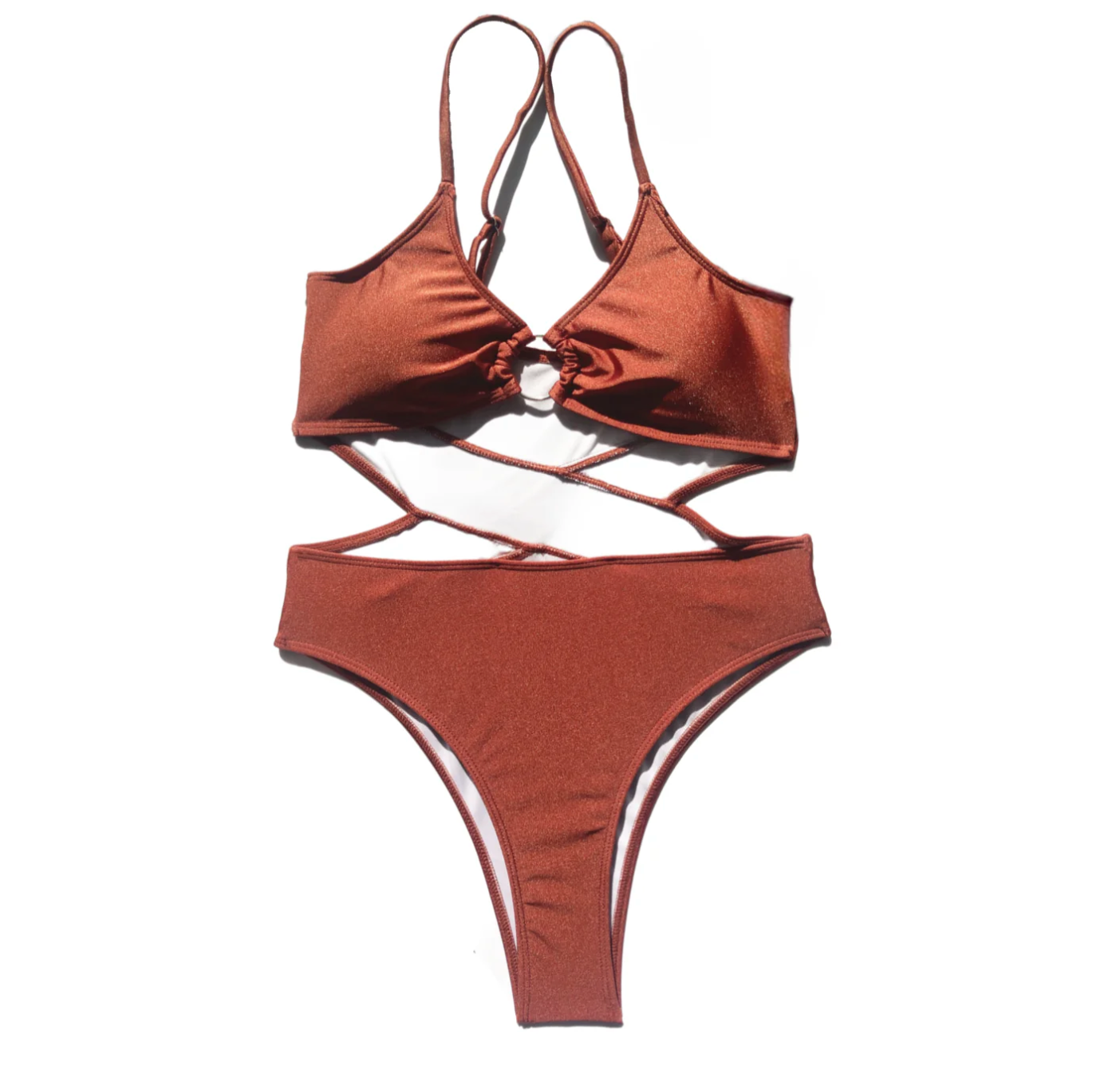 Crossover swimsuit with ring detail