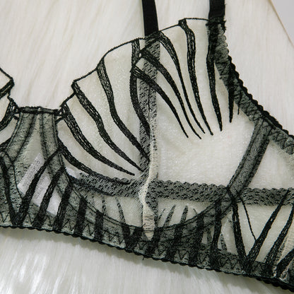 See-through Embroidered Three-piece Lingerie Set