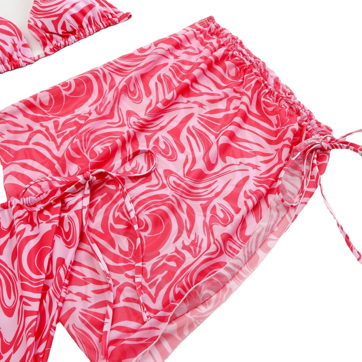 Conjunto de bikini de tres piezas con estampado de ondas