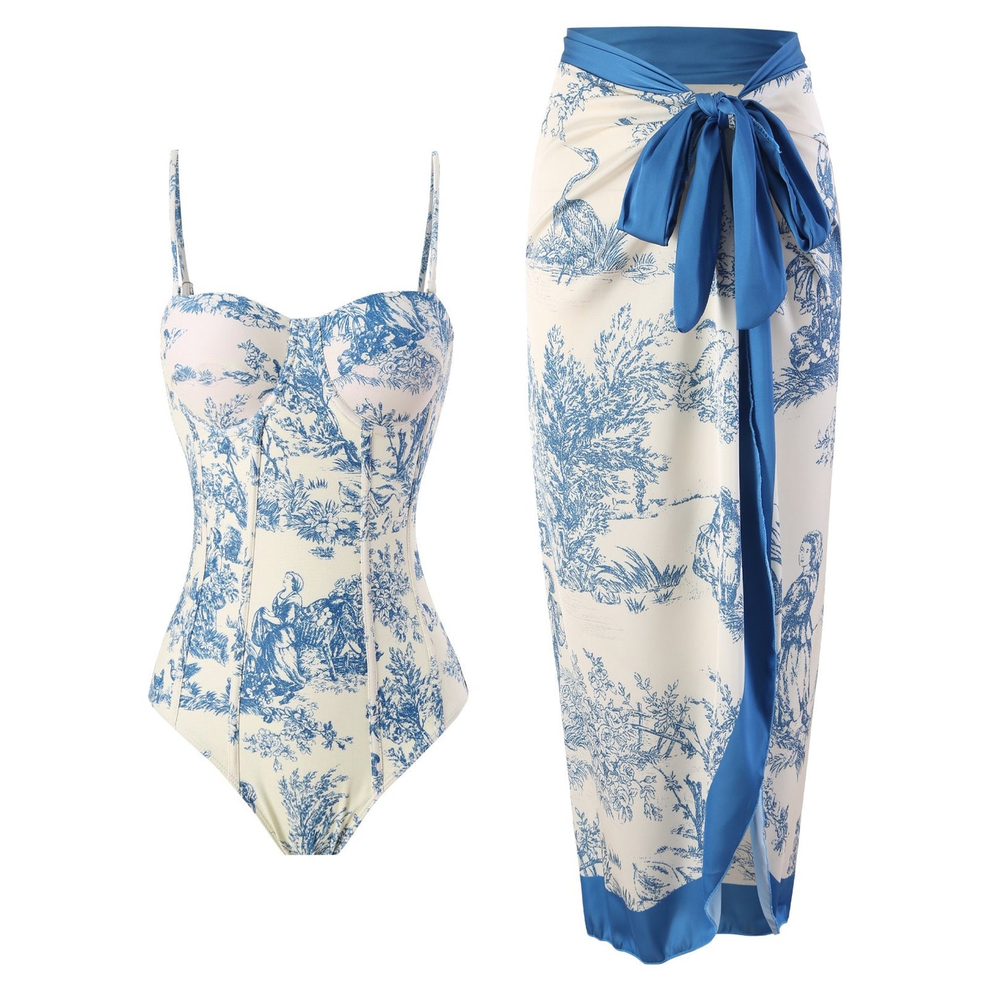 Pattern Swimsuit with Gauze Skirt