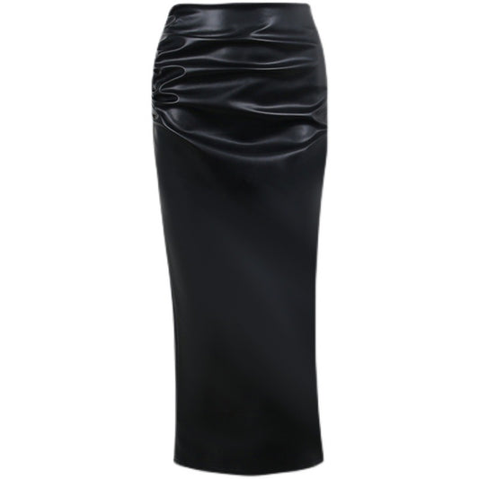 PU Leather Mid Length Skirt