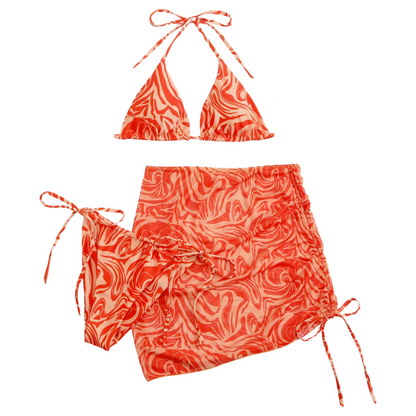 Ensemble de bikini trois pièces à motif ondulé