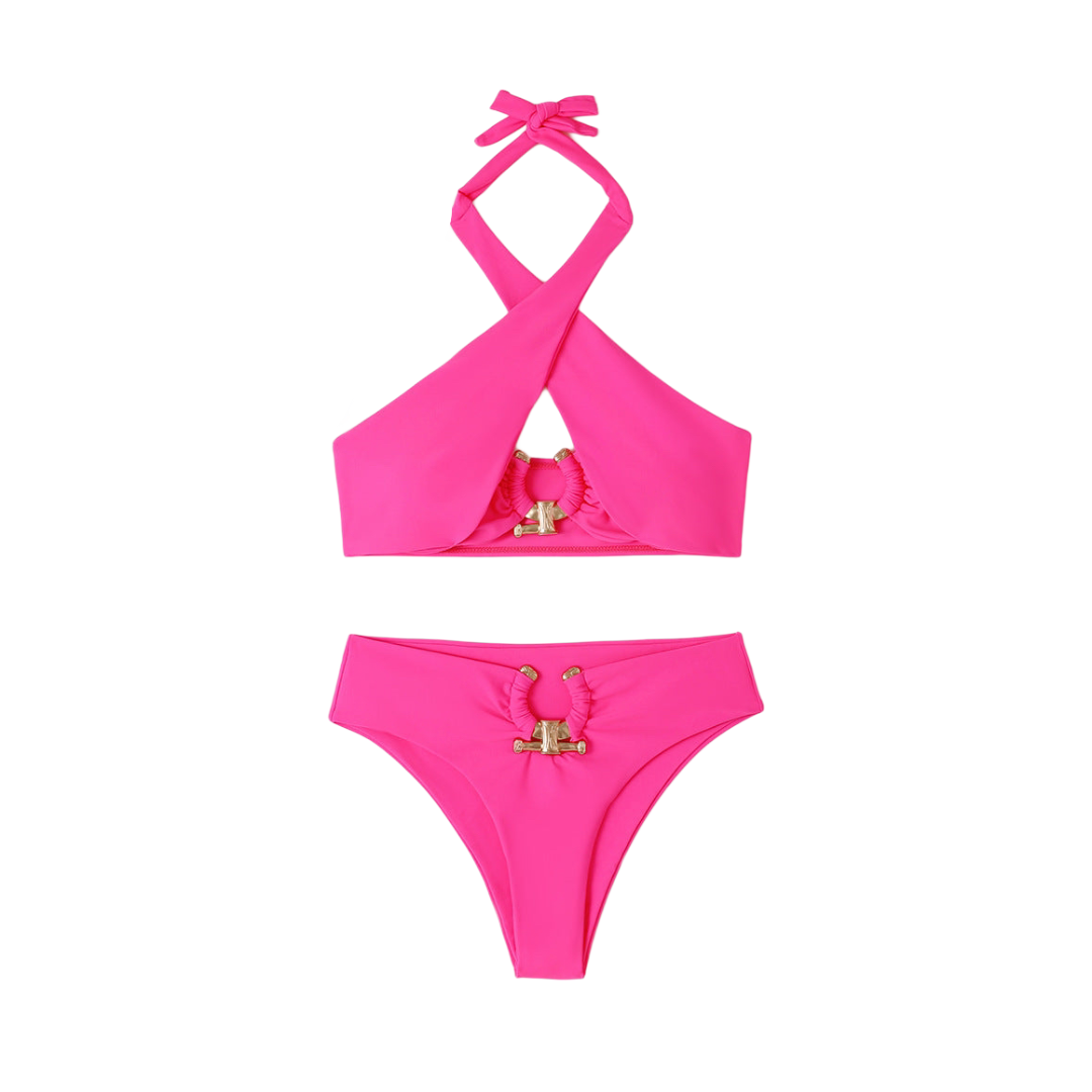 Conjunto de bikini con halo dorado