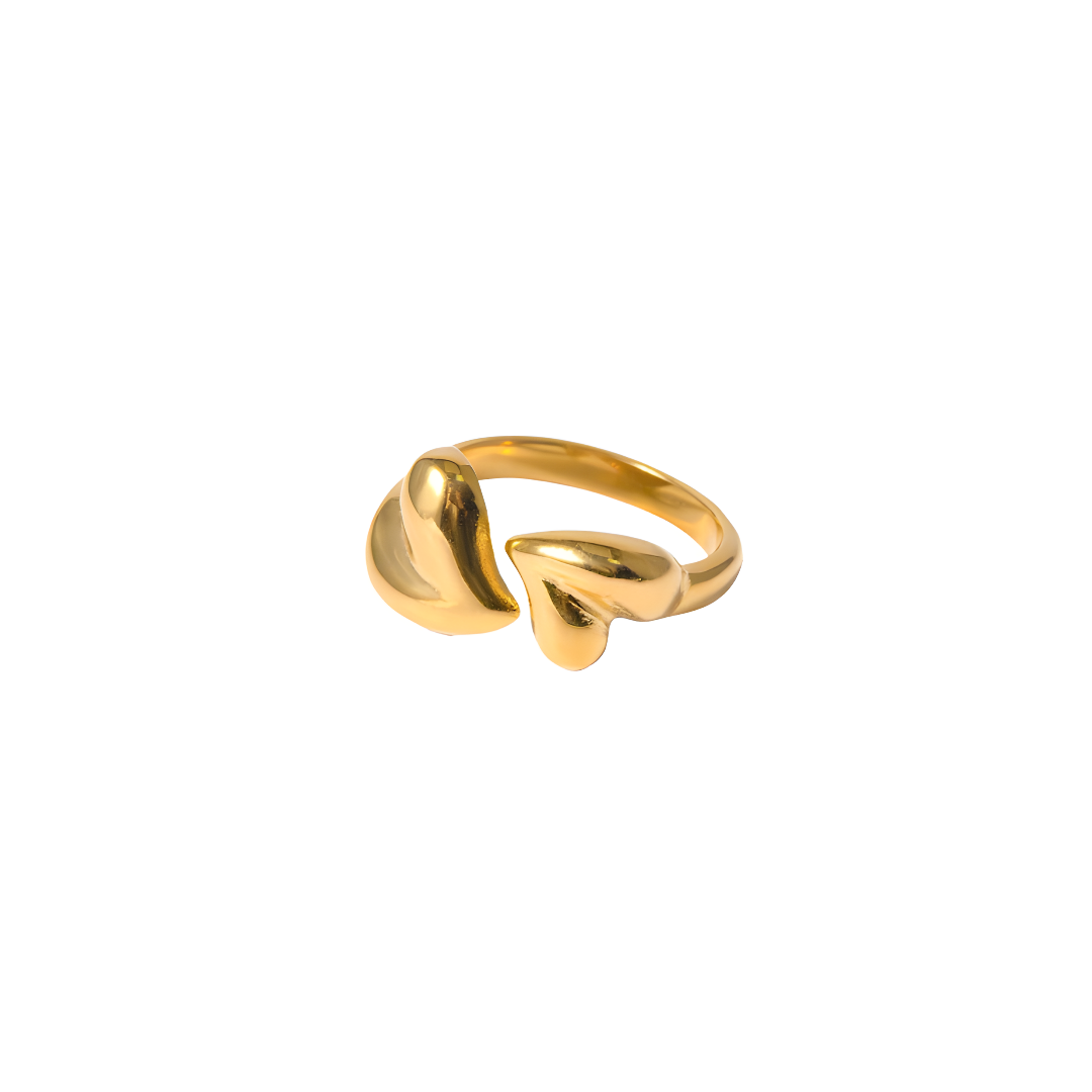 Anillo dúo de corazón dorado